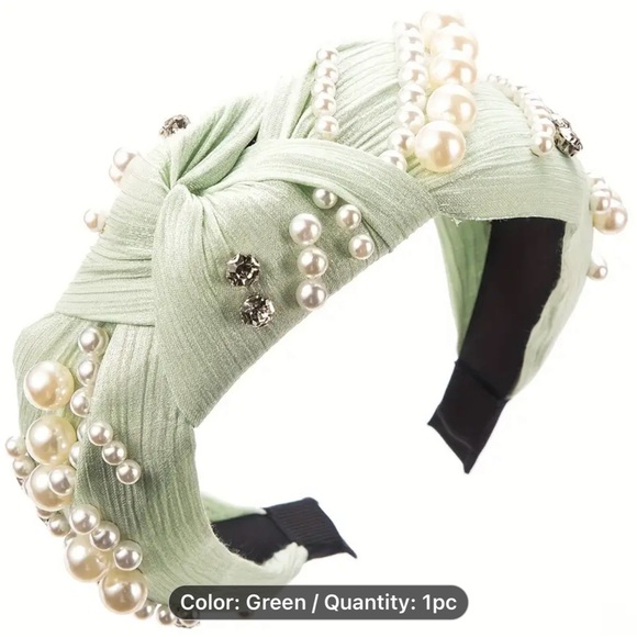 Accessories - Elegant Green Pearl Embellished Headband